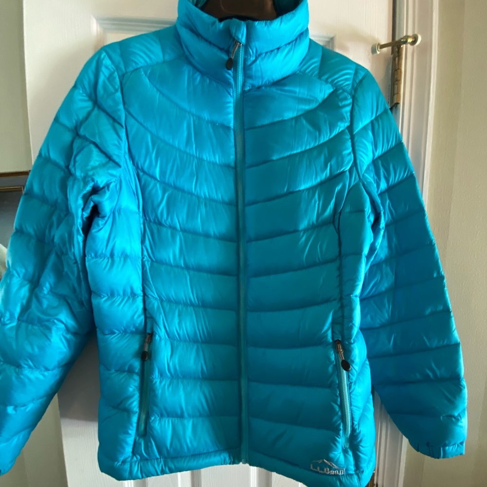 Turquoise LL Bean puffer jacket